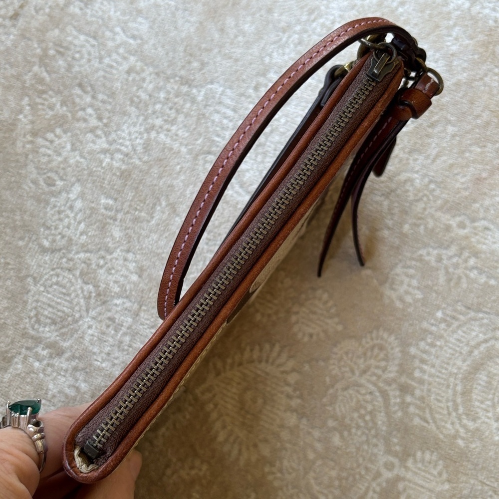 Coach Patchwork Zippered Wristlet Signature C Leather Suede Metallic Snakeskin - Picture 6 of 16